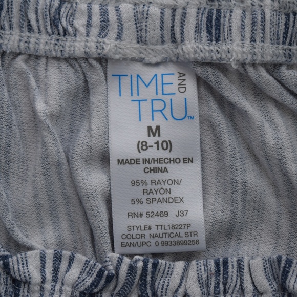 Time and Tru Blue Stripe Off Shoulder Peasant Top - Picture 2 of 5